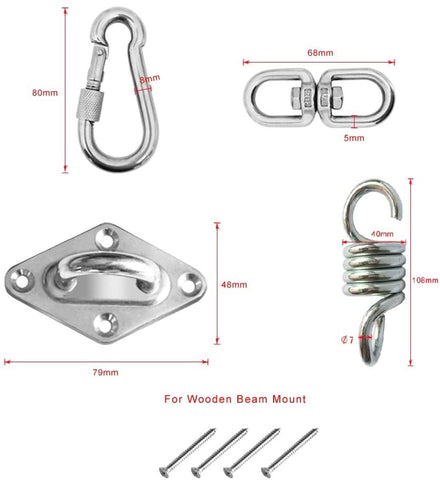 Image of Kglobal Hammock Hanging Kit, Swivel Hook, Stainless Steel 600lb Capacity, Perfect for Hammocks, Chairs, Beds, Baskets, Furniture, Swings Outdoor/Indoor
