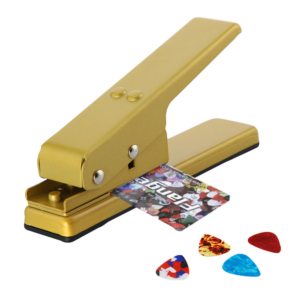 DBPOWER Custom Guitar Pick Punch, Plectrum Pick Press Plastic Card Hole Punch Picks Maker Cutter DIY Machine, Golden